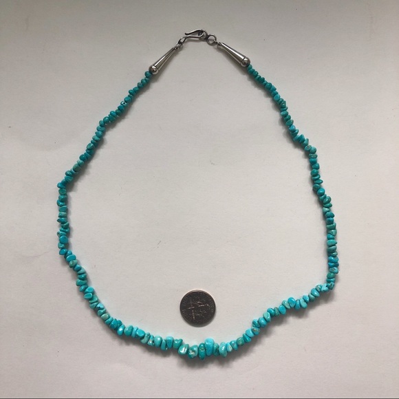 Southwestern Turquoise Nugget Sterling Silver Necklace - Picture 8 of 9
